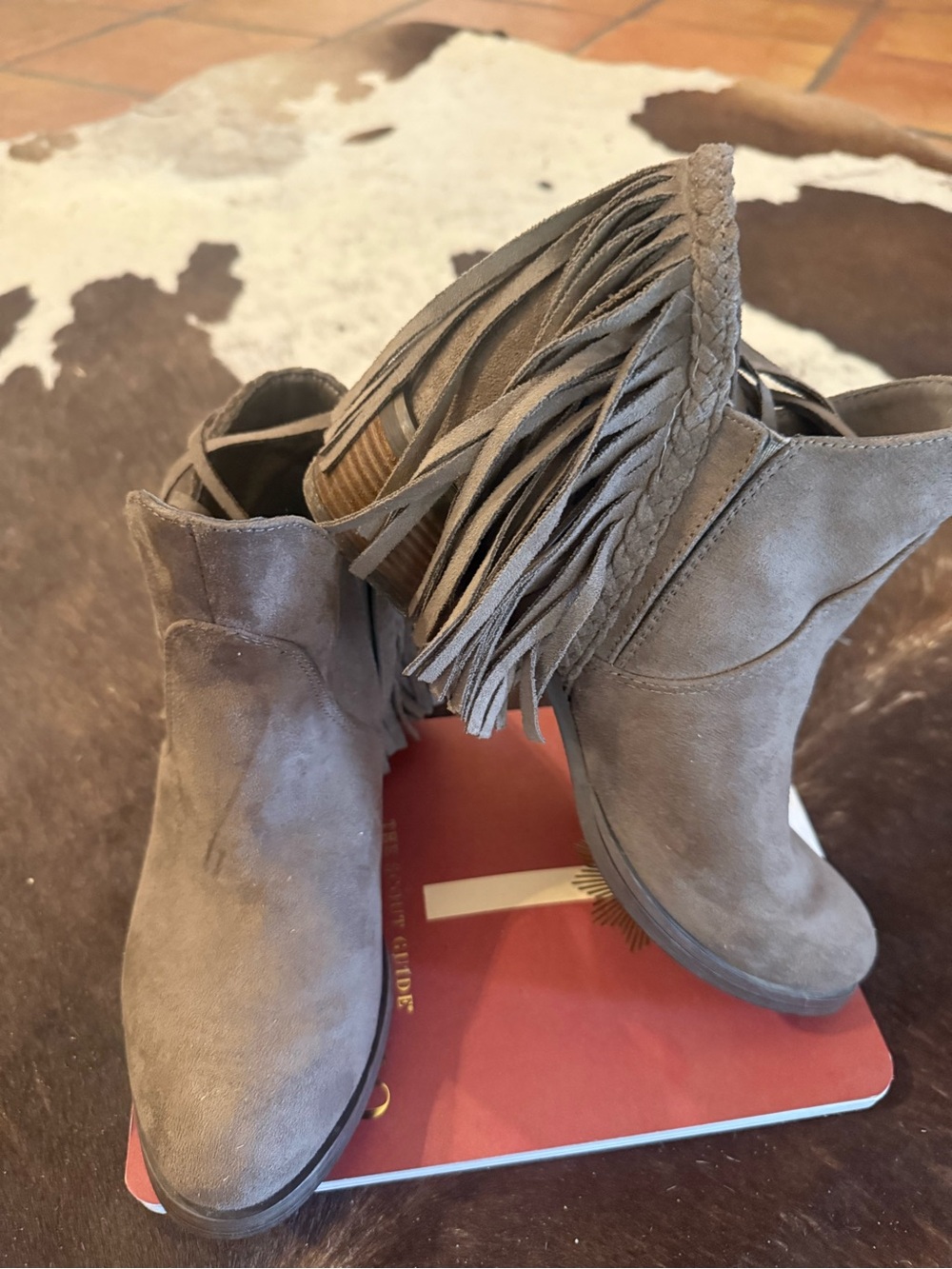 Not Rated Taupe Suede Fringe Ankle Boots